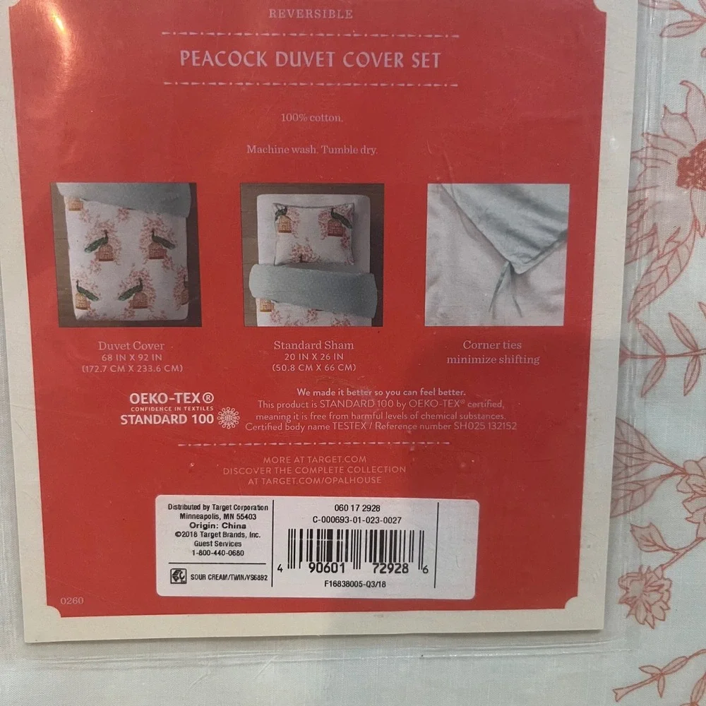 Opalhouse Peacock Duvet Cover Set Twin XL Twin Cotton Reversible Floral Birdcage